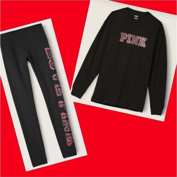 VS PINK outfit leggings CAMPUS TEE PLAID shine XL - Picture 1 of 10